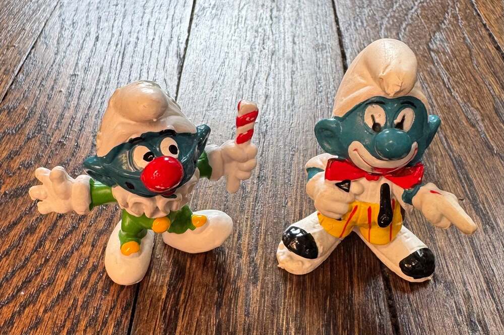 VINTAGE 1978 1980 Smurf Clown Figurines (2pcs) Schleich Peyo Figures